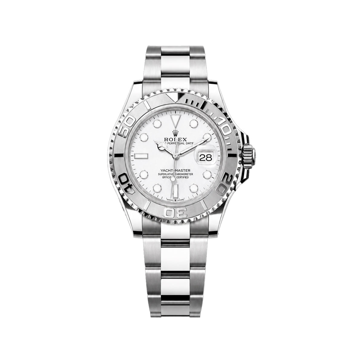 Yacht-Master Style Men’s White Dial Quartz Watch – Silver Bezel & Stainless Steel Bracelet