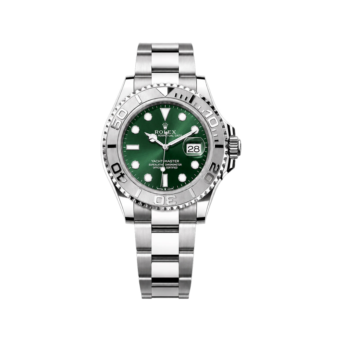 Yacht-Master Style Men’s Green Dial Quartz Watch – Silver Bezel & Stainless Steel Bracelet