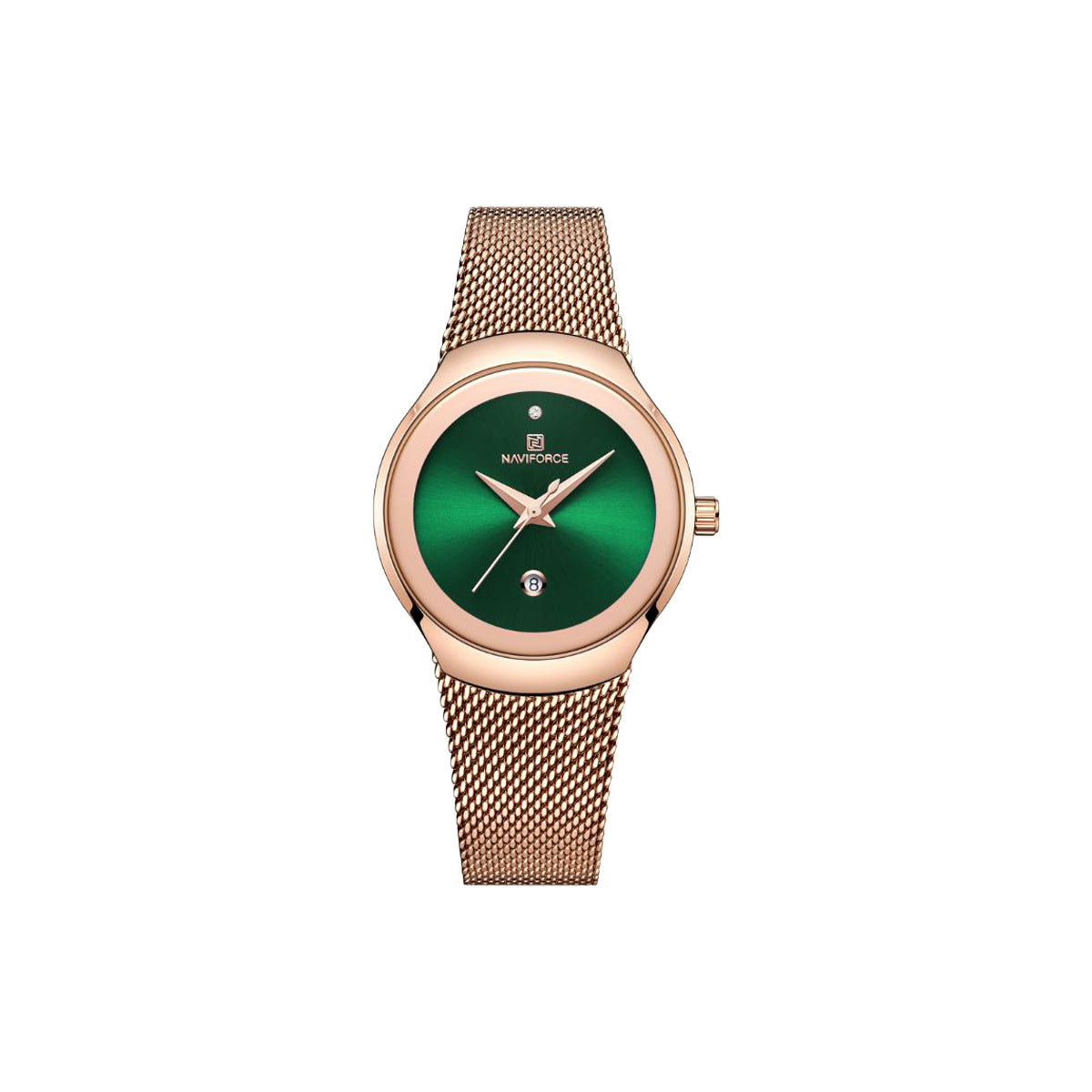 NAVIFORCE 5004 Women’s Rose Gold Green Dial Mesh Watch