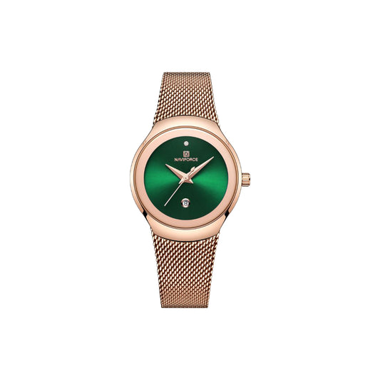 NAVIFORCE 5004 Women’s Rose Gold Green Dial Mesh Watch