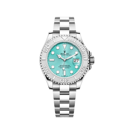 Yacht-Master Style Men’s Tiffany Blue Dial Quartz Watch – Silver Bezel & Stainless Steel Bracelet