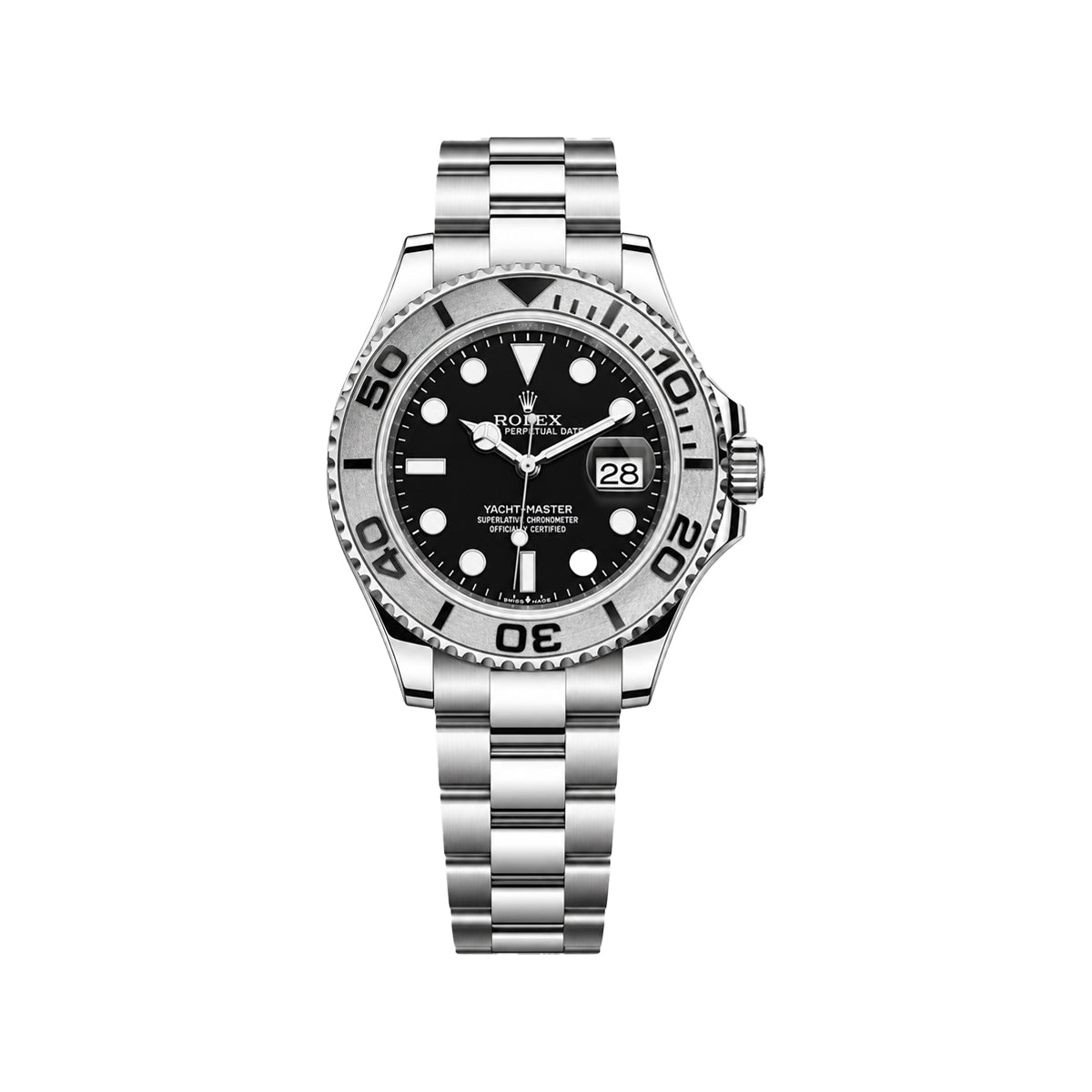 Yacht-Master Style Men’s Black Dial Quartz Watch – Silver Bezel & Stainless Steel Bracelet