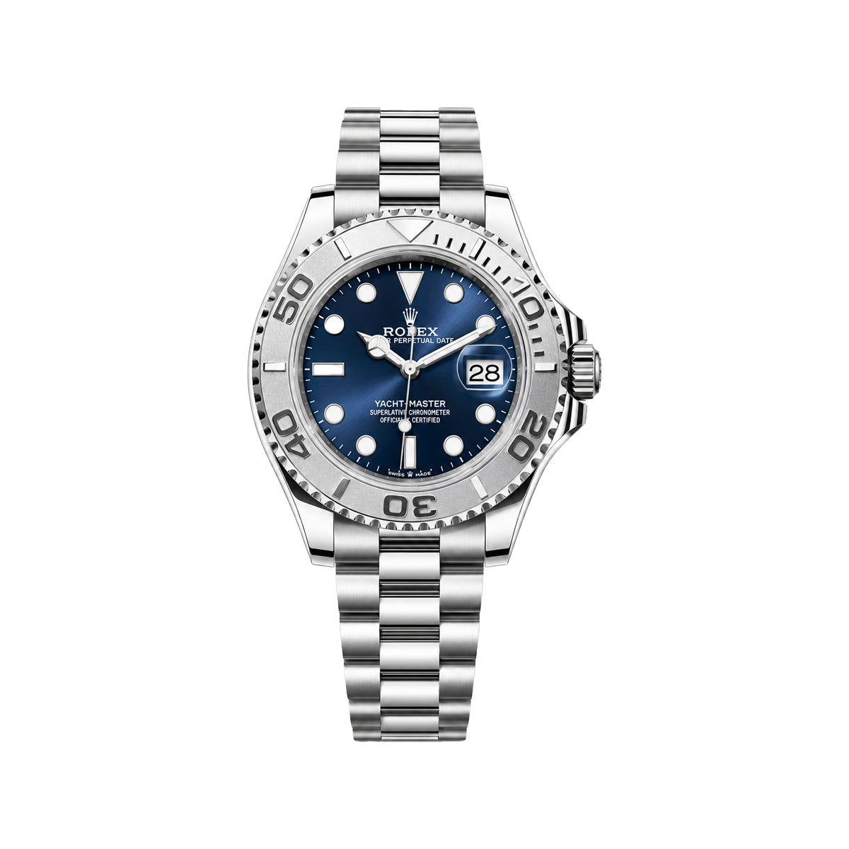 Yacht-Master Style Men’s Blue Dial Quartz Watch – Silver Bezel & Stainless Steel Bracelet