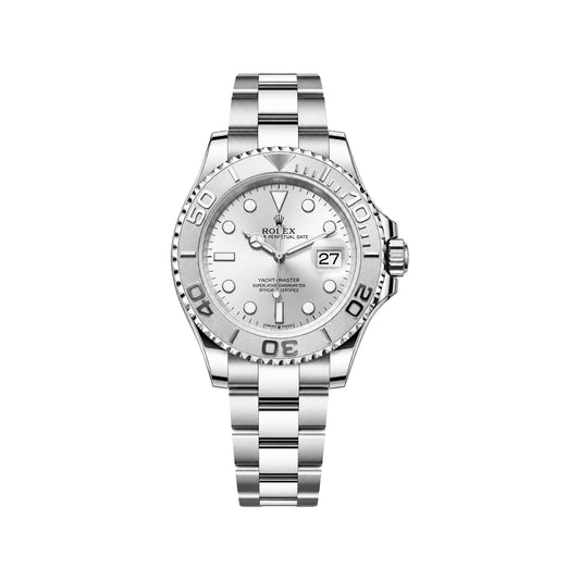 Yacht-Master Style Men’s White Dial Quartz Watch – Silver Bezel & Stainless Steel Bracelet