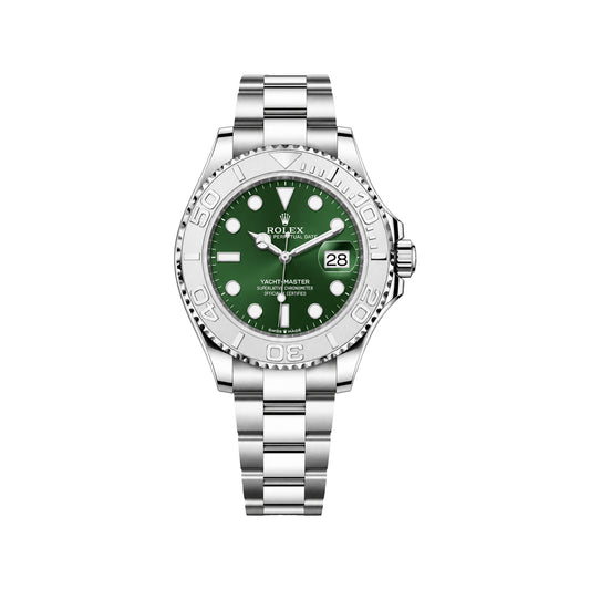 Yacht-Master Style Men’s Green Dial Quartz Watch – Silver Bezel & Stainless Steel Bracelet