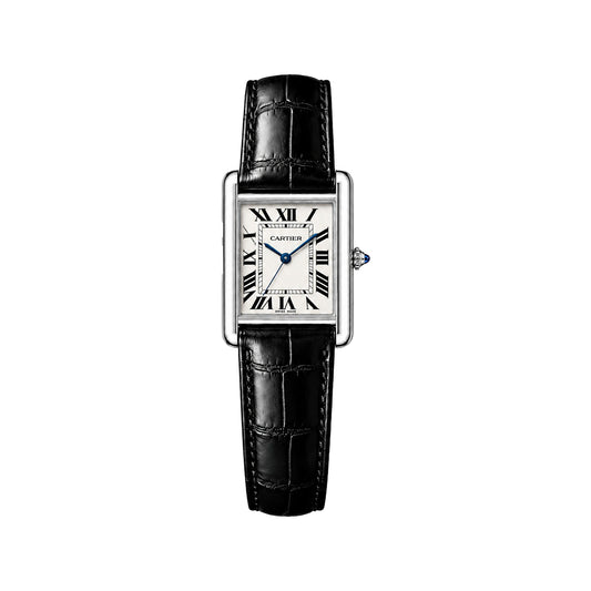 Cartier Tank Américaine Silver Black Leather Strap Quartz Watch – White Roman Dial