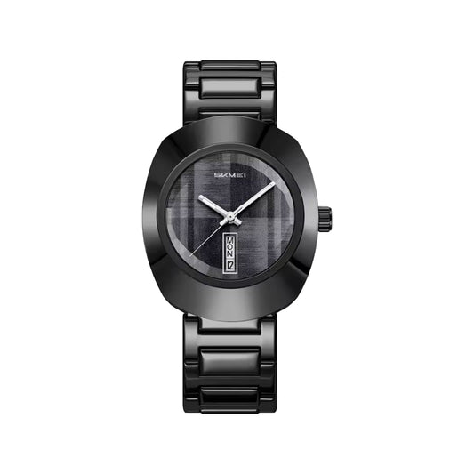 SKMEI 9410 Men’s Retro Oval Quartz Watch Full Black– Day Date