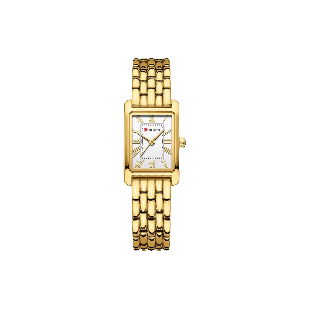 CURREN 9115 Women’s Rectangular Quartz Watch Gold White– Roman Numeral Dial