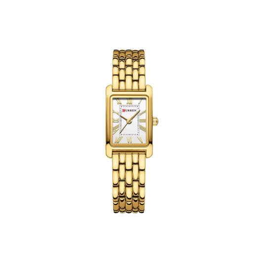 CURREN 9115 Women’s Rectangular Quartz Watch Gold White– Roman Numeral Dial