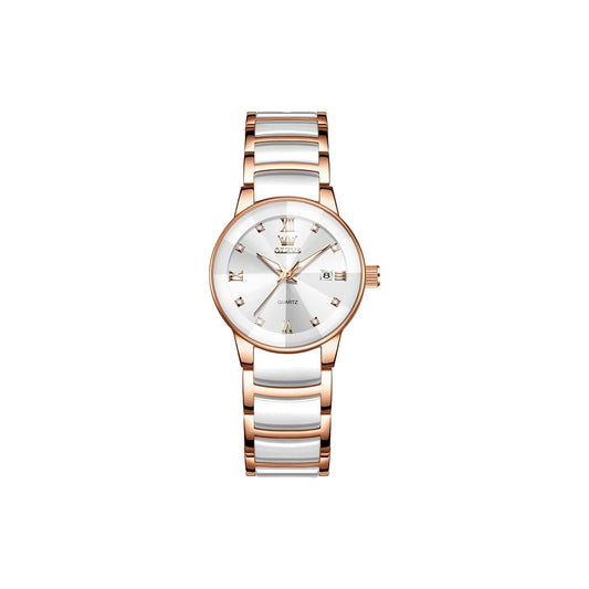OLEVS 7114 Women’s Quartz Watch – Rose Gold & White Ceramic Bracelet