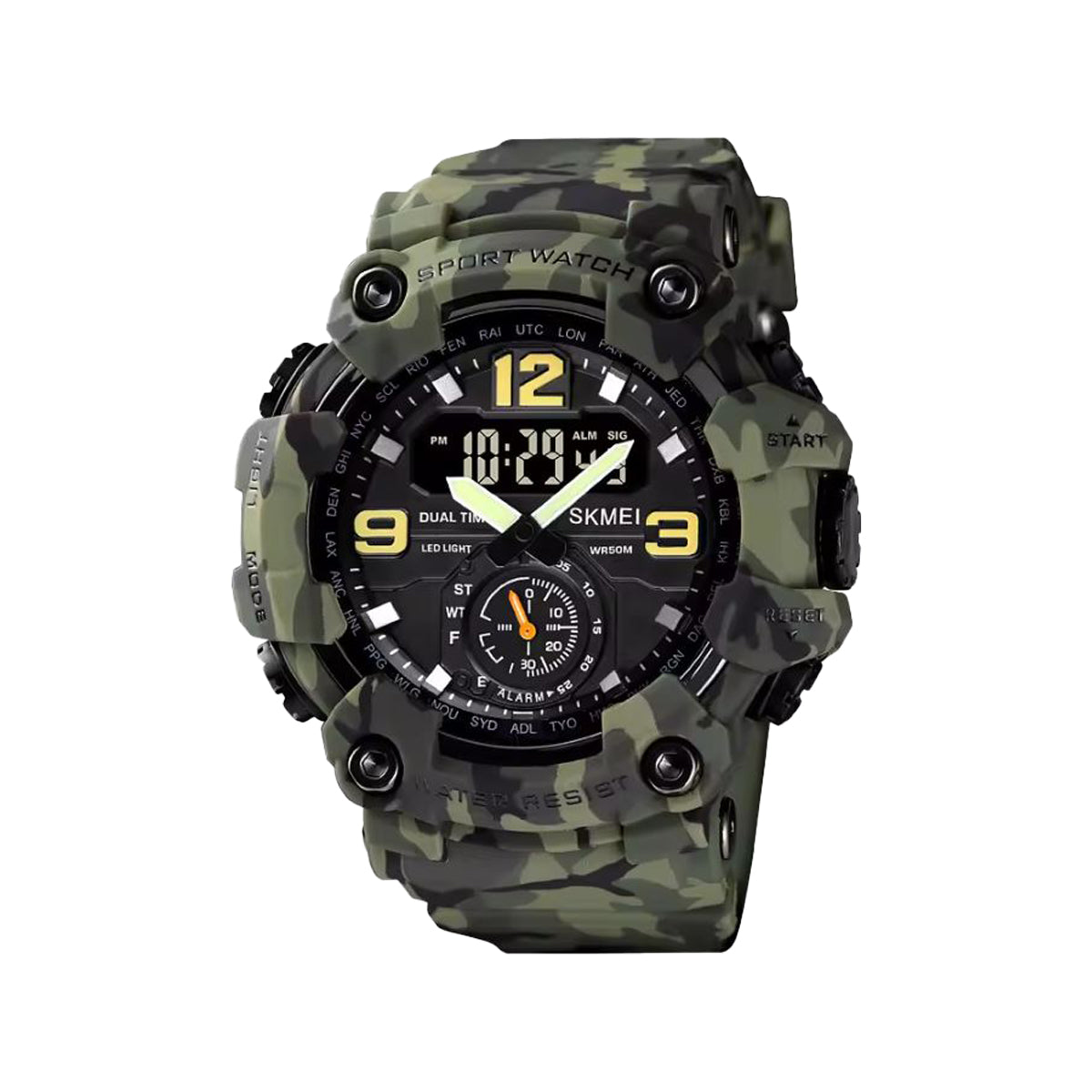 SKMEI 1637 Men’s Analog Digital Sports Watch Camouflage Green– 50M Waterproof