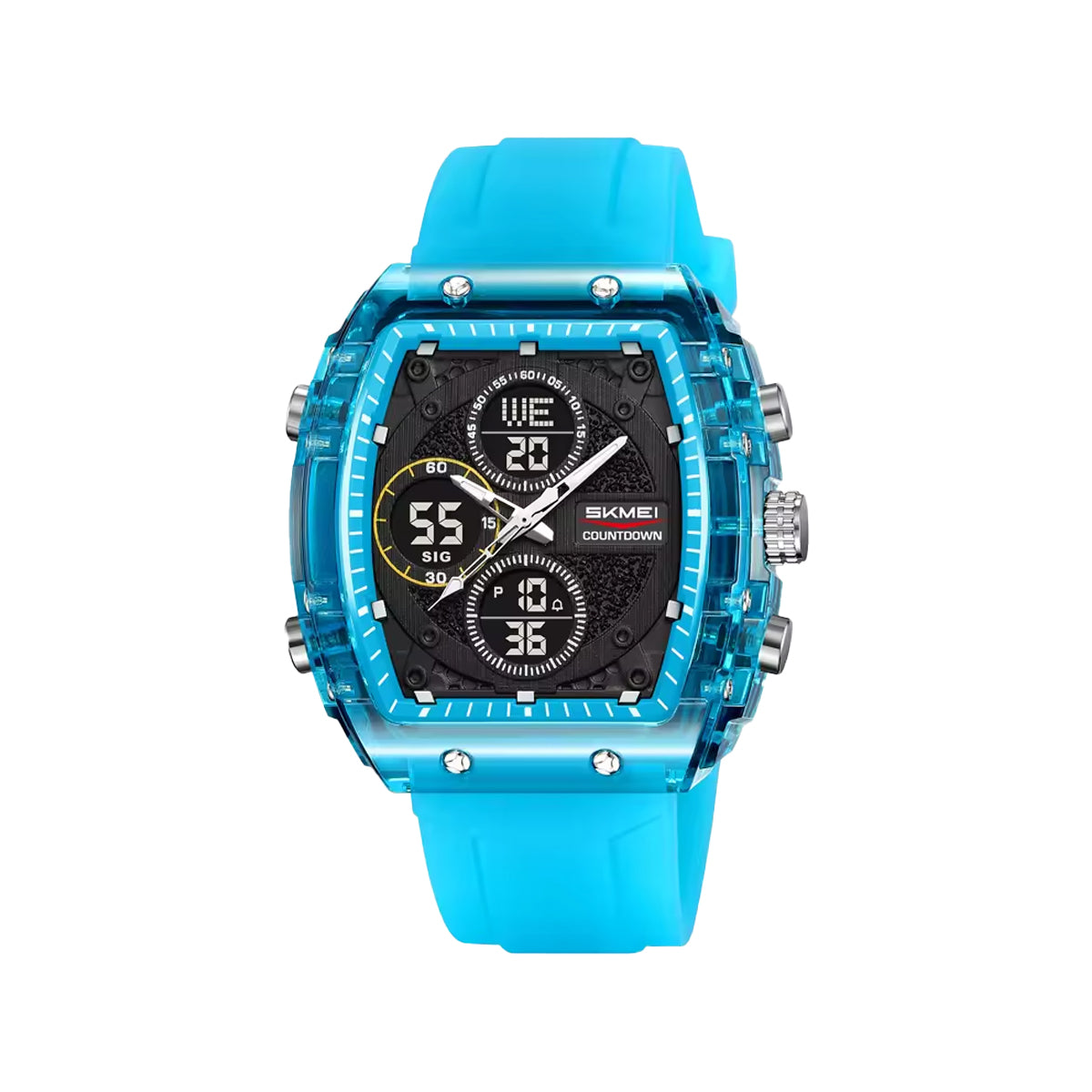 SKMEI 2602 Dual Time Sports Watch Blue– 50M Waterproof Silicone Strap