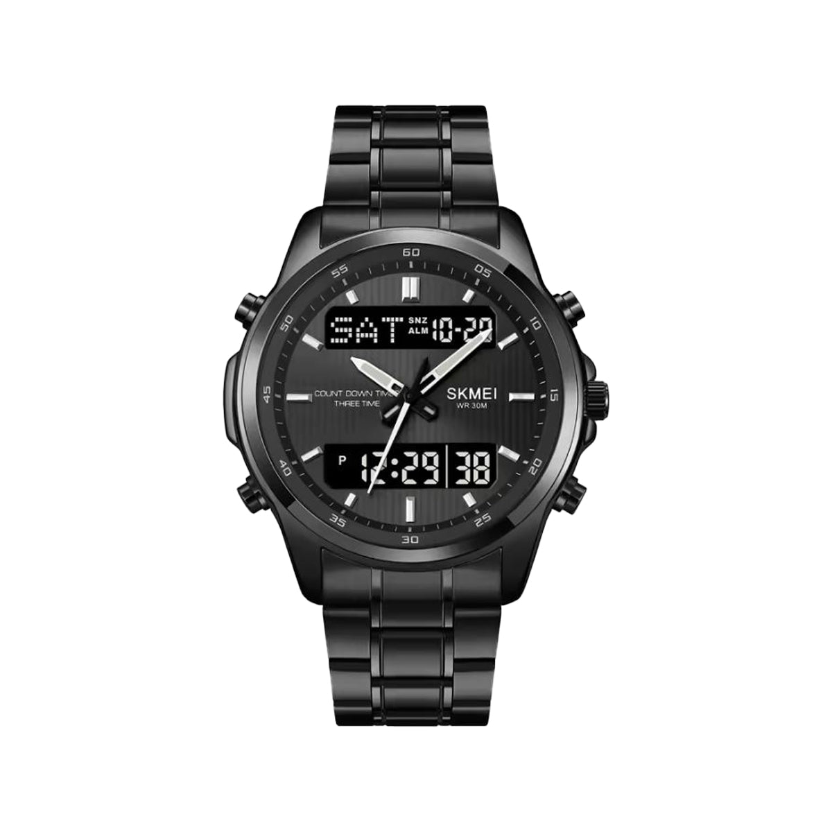 SKMEI 2049 Men’s Analog Digital Sports Watch Black– Triple Time, Chronograph