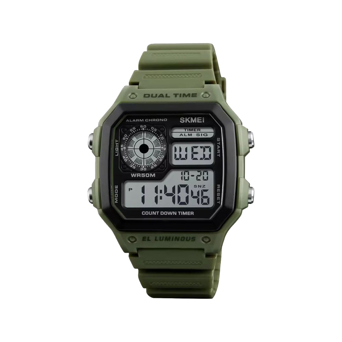 SKMEI 1299 Men’s Digital Sports Watch Green– Dual Time, Stopwatch, Alarm, Countdown & 50M Water
