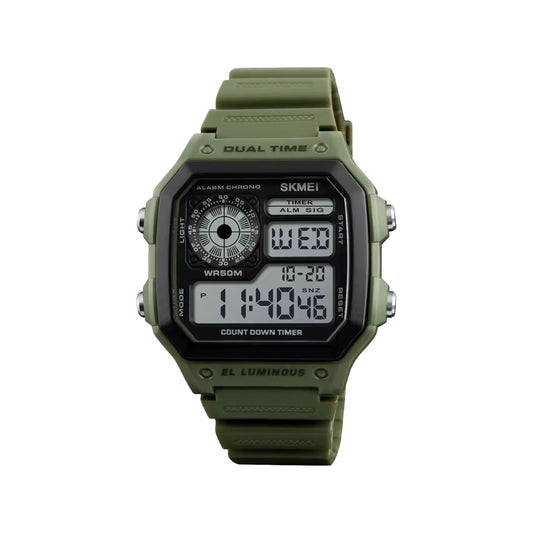 SKMEI 1299 Men’s Digital Sports Watch Green– Dual Time, Stopwatch, Alarm, Countdown & 50M Water