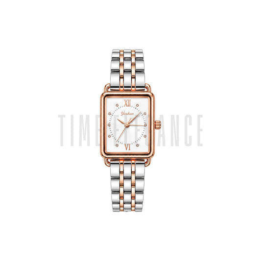 Yindini 896 Women's Luxury Rectangle Quartz Watch – Two-Tone White