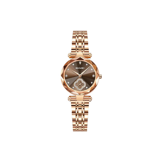 SKMEI 2718 Women’s Elegant Quartz Watch Copper Dial– Stainless Steel Band, 30M Waterproof Ladies Dress Watch