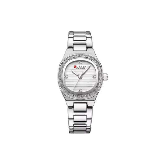 CURREN 9101 Women’s Luxury Diamond Watch Silver Case White Dial– Small Dial, Luminous Hands & Stainless Steel Bracelet