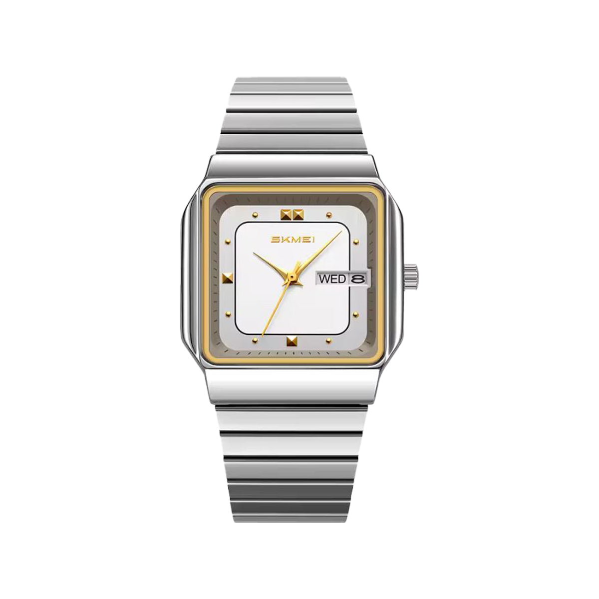 SKMEI 9414 Men’s Square Quartz Watch White– Date Display & Retro Business Design