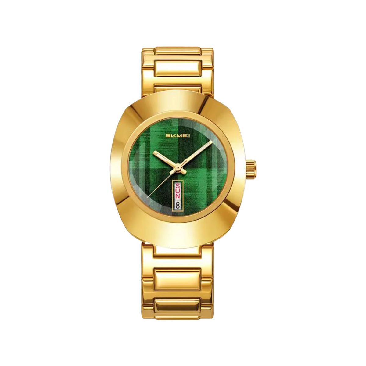 SKMEI 9410 Men’s Retro Oval Quartz Watch Golden Green– Day Date