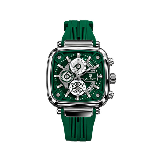 POEDAGAR 849 Men's Square Chronograph Watch Green– Silicone Strap