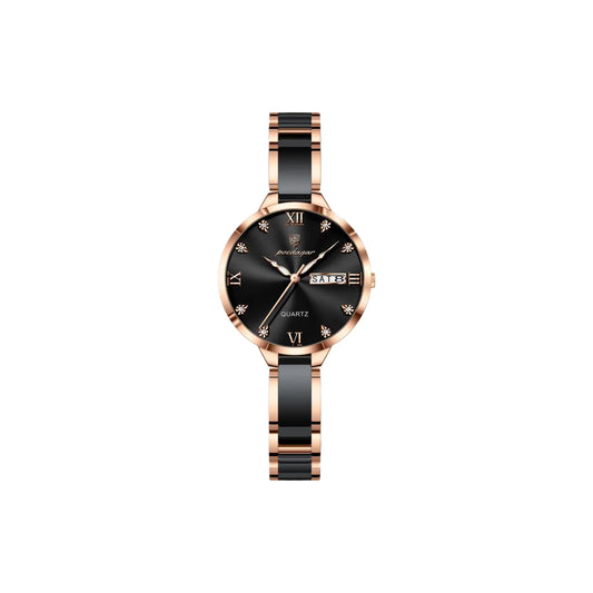 POEDAGAR 506 Women’s Luxury Quartz Watch Black– Luminous, Day Date.