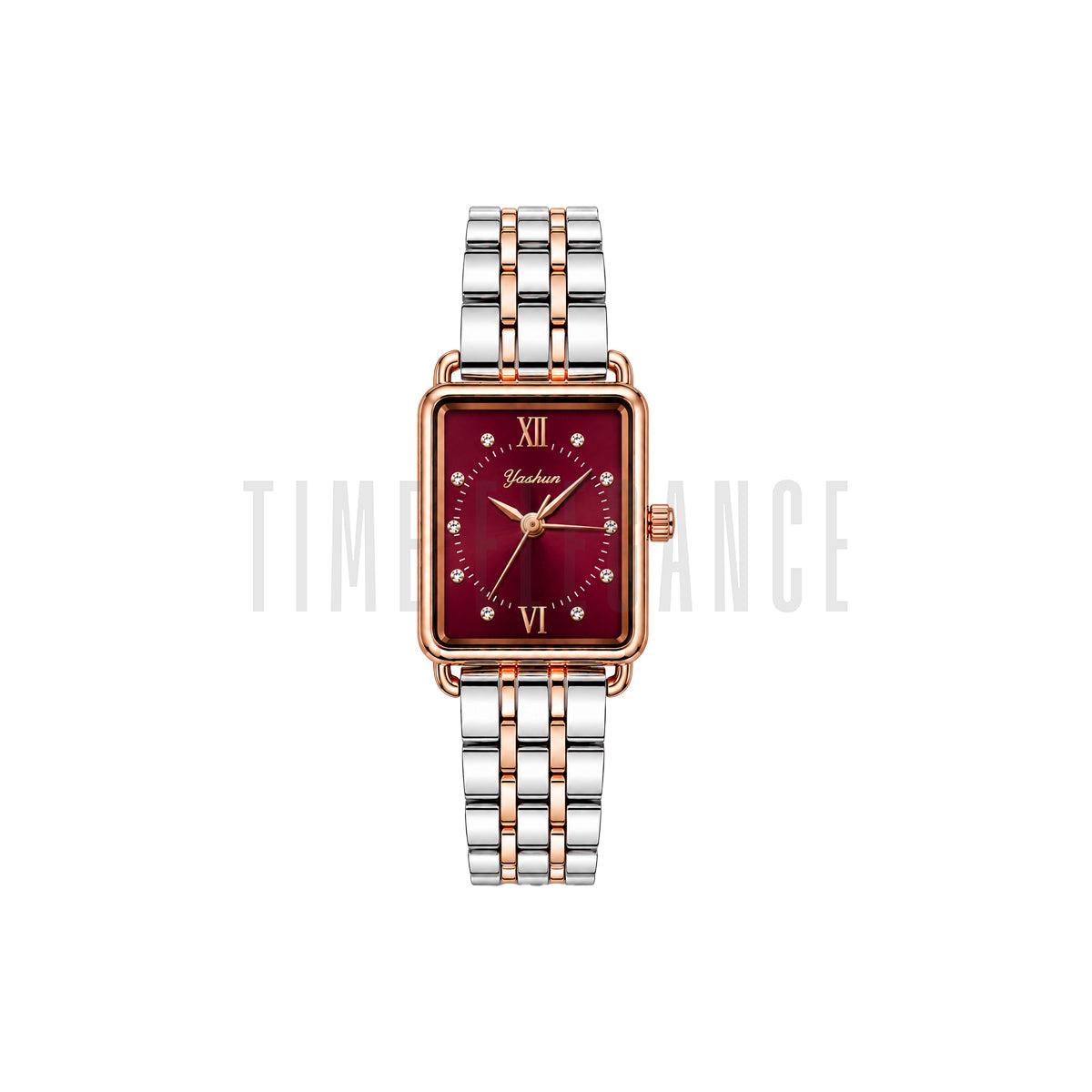 Yindini 896 Women's Luxury Rectangle Quartz Watch – Two-Tone Burgundy
