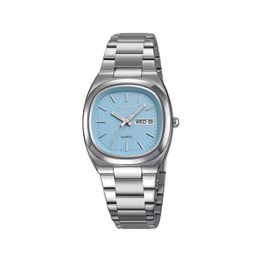 SKMEI 2420 Men’s Quartz Watch Silver Blue– Day Date, Stainless Steel Bracelet