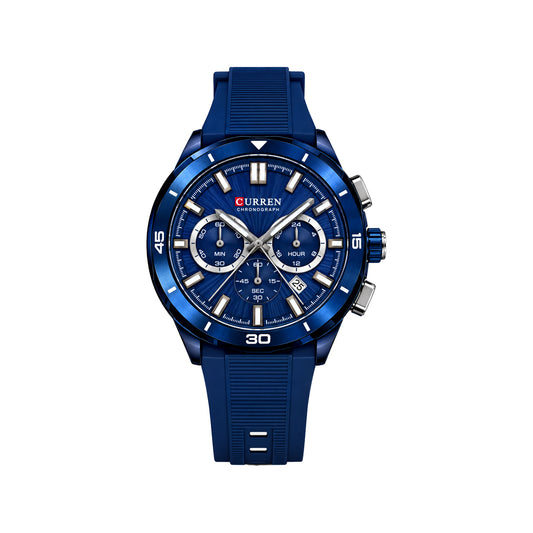 CURREN 8502 Men's Chronograph Quartz Watch Blue– Silicone Strap, Luminous & 3ATM