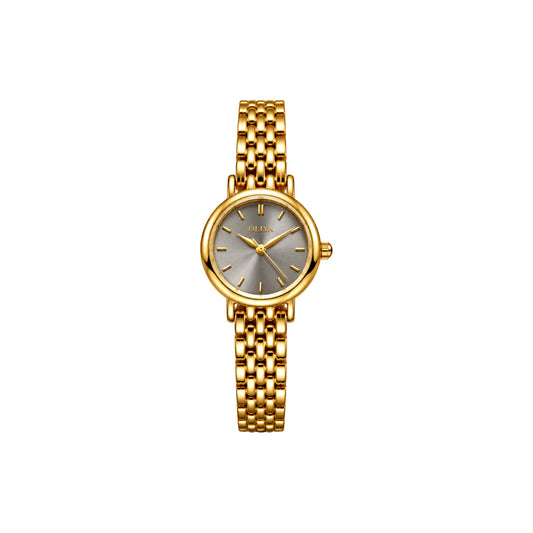 OLIYA Elegant Ladies Gold Watch – Grey Dial & Classic Bracelet