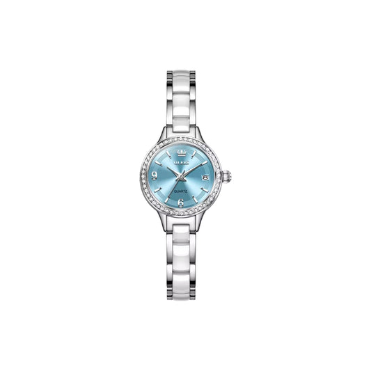 OLEVS 7093 Women’s Luxury Quartz Watch Silver Blue– Stainless Steel Ceramic Bracelet