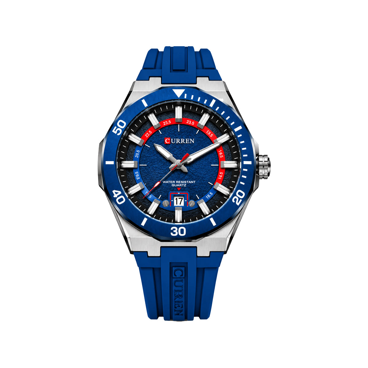 CURREN 8491 Men's Quartz Watch Blue – Stylish Silicone Strap