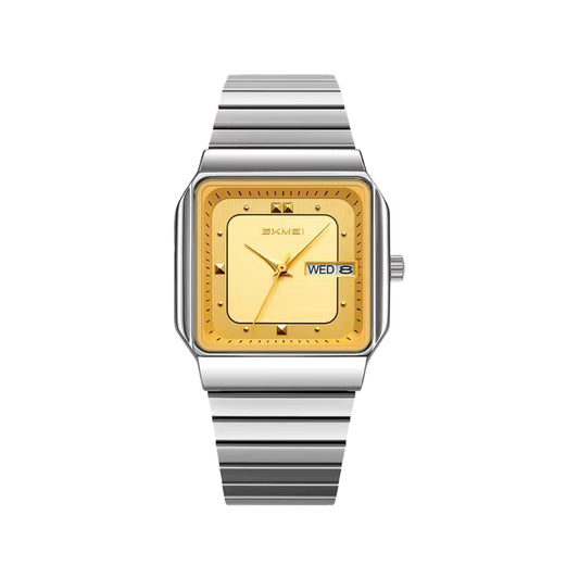 SKMEI 9414 Men’s Square Quartz Watch Golden– Date Display & Retro Business Design