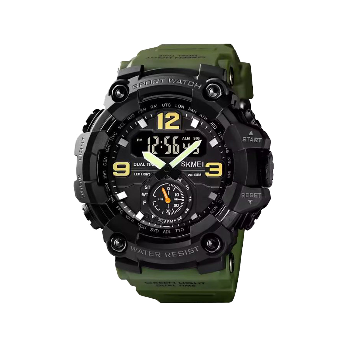 SKMEI 1637 Men’s Analog Digital Sports Watch Black Green– 50M Waterproof