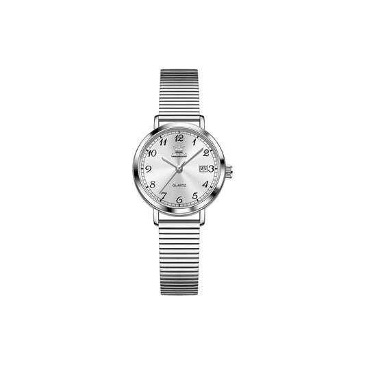 OLEVS 7130 Women’s Silver Quartz Watch – White Dial & Expandable Bracelet