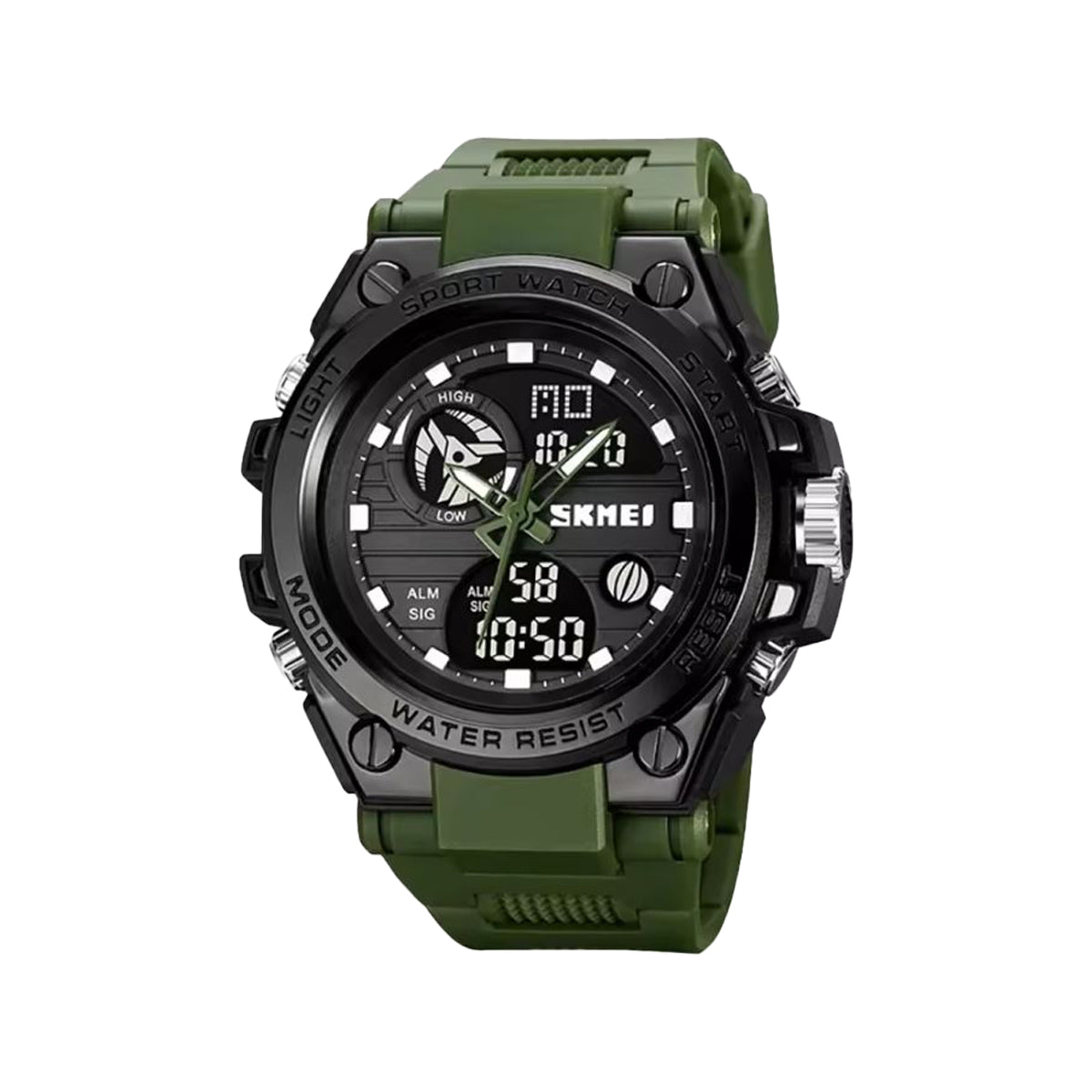 SKMEI 2031 Men’s Analog Digital Sports Watch Green – Dual Time, Chronograph, EL Light & 50M Water