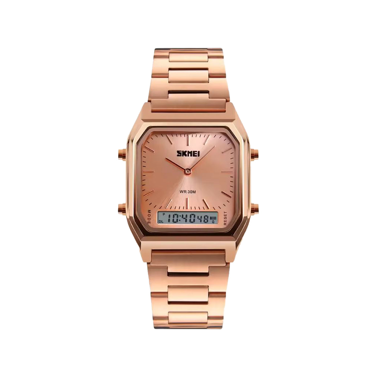 SKMEI 1220 Men’s Vintage Square Analog-Digital Watch Rose Gold – Dual Display