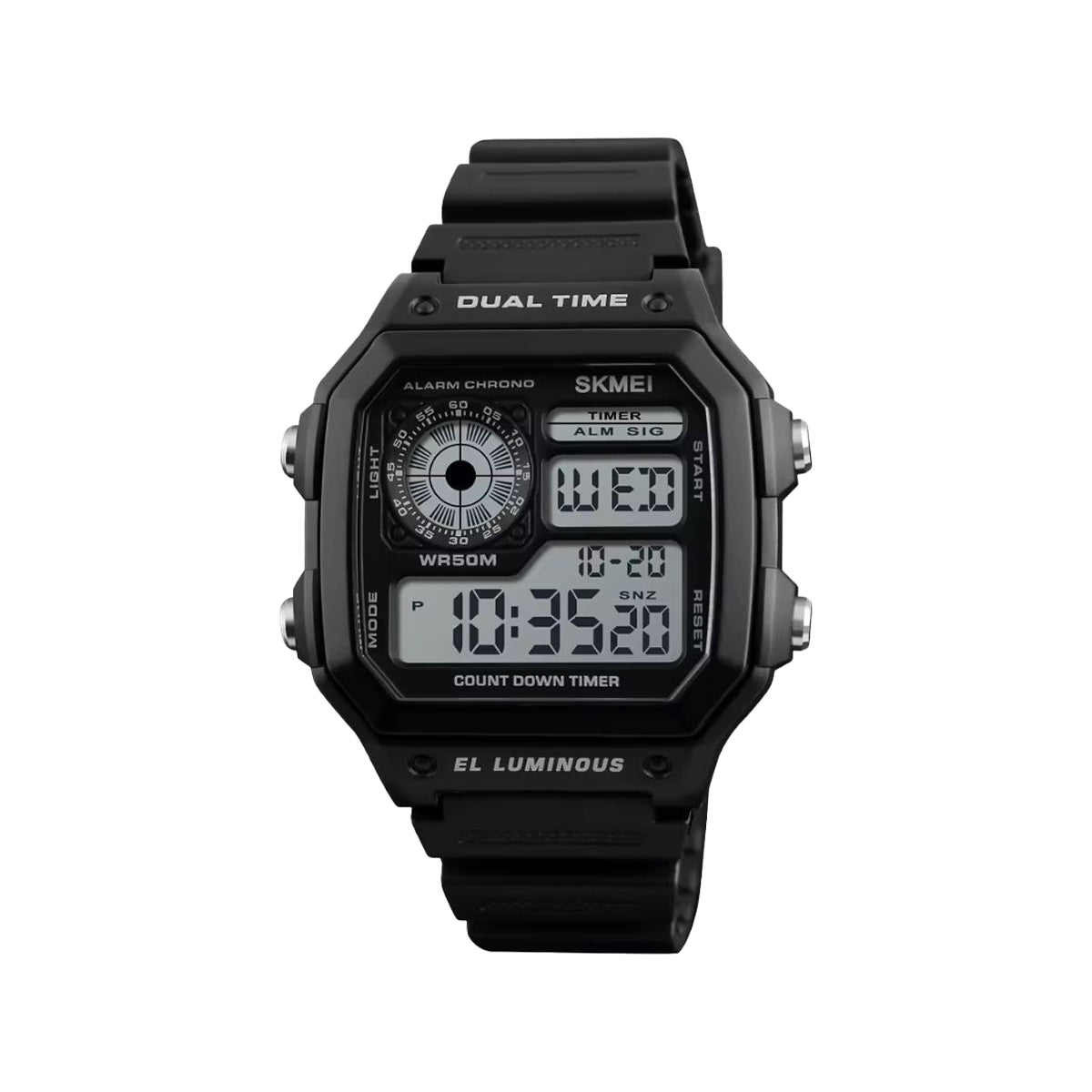 SKMEI 1299 Men’s Digital Sports Watch Black– Dual Time, Stopwatch, Alarm, Countdown & 50M Water