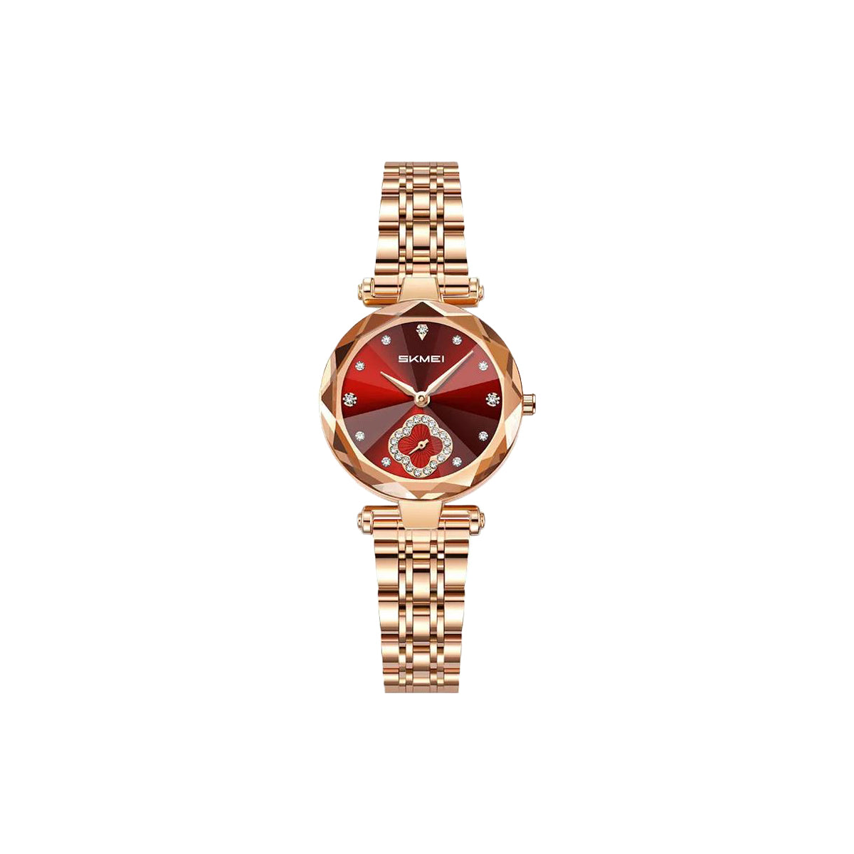 SKMEI 2718 Women’s Elegant Quartz Watch Red Dial– Stainless Steel Band, 30M Waterproof Ladies Dress Watch