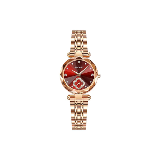 SKMEI 2718 Women’s Elegant Quartz Watch Red Dial– Stainless Steel Band, 30M Waterproof Ladies Dress Watch