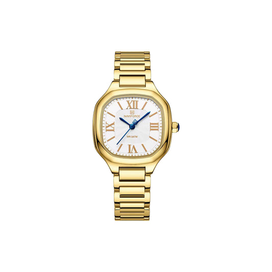 NAVIFORCE 5042 Women’s Square Quartz Watch Golden White– Stainless Steel Bracelet