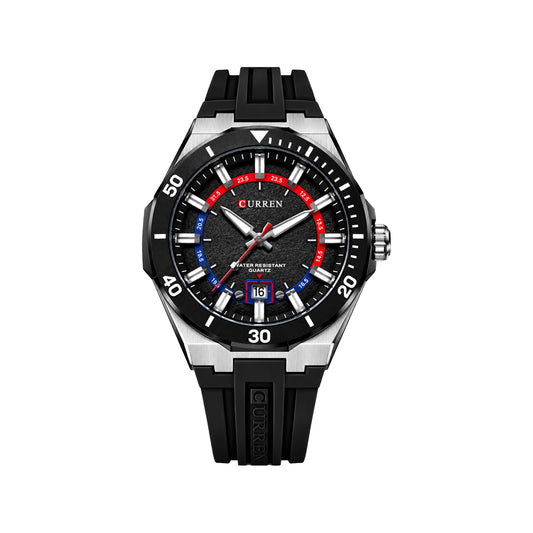 CURREN 8491 Men's Quartz Watch Silver Black – Stylish Silicone Strap