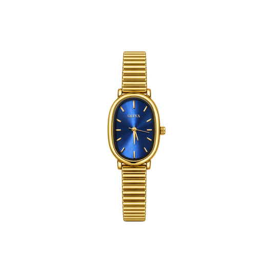 OLIYA 2015 Ladies Blue Dial Gold Watch – Elegant Oval Case & Classic Bracelet