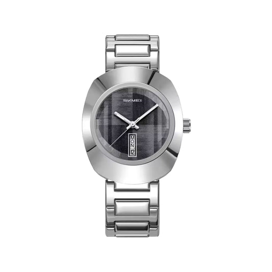 SKMEI 9410 Men’s Retro Oval Quartz Watch Silver Black– Day Date