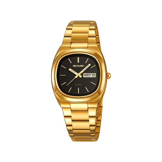 SKMEI 2420 Men’s Quartz Watch Gold Black– Day Date, Stainless Steel Bracelet