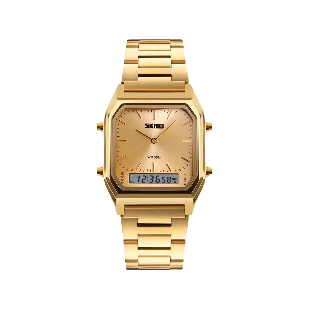 SKMEI 1220 Men’s Vintage Square Analog-Digital Watch Gold – Dual Display