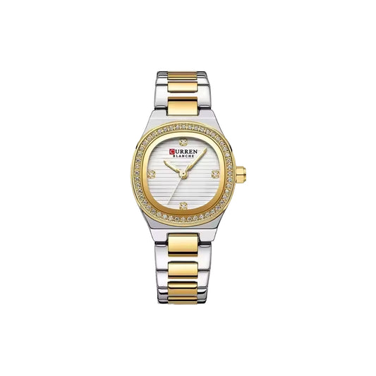 CURREN 9101 Women’s Luxury Diamond Watch Glod Case White Dial– Small Dial, Luminous Hands & Stainless Steel Bracelet