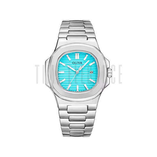 OLIYA 1686 Tiffany Blue Dial Stainless Steel Quartz Watch for Men | Luxury Sport Date Wristwatch
