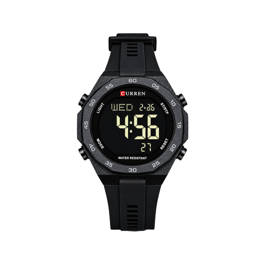 CURREN 6101 Men's Digital Watch Black– Silicone Strap, Alarm & Backlight