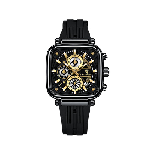 POEDAGAR 849 Men's Square Chronograph Watch Black– Silicone Strap